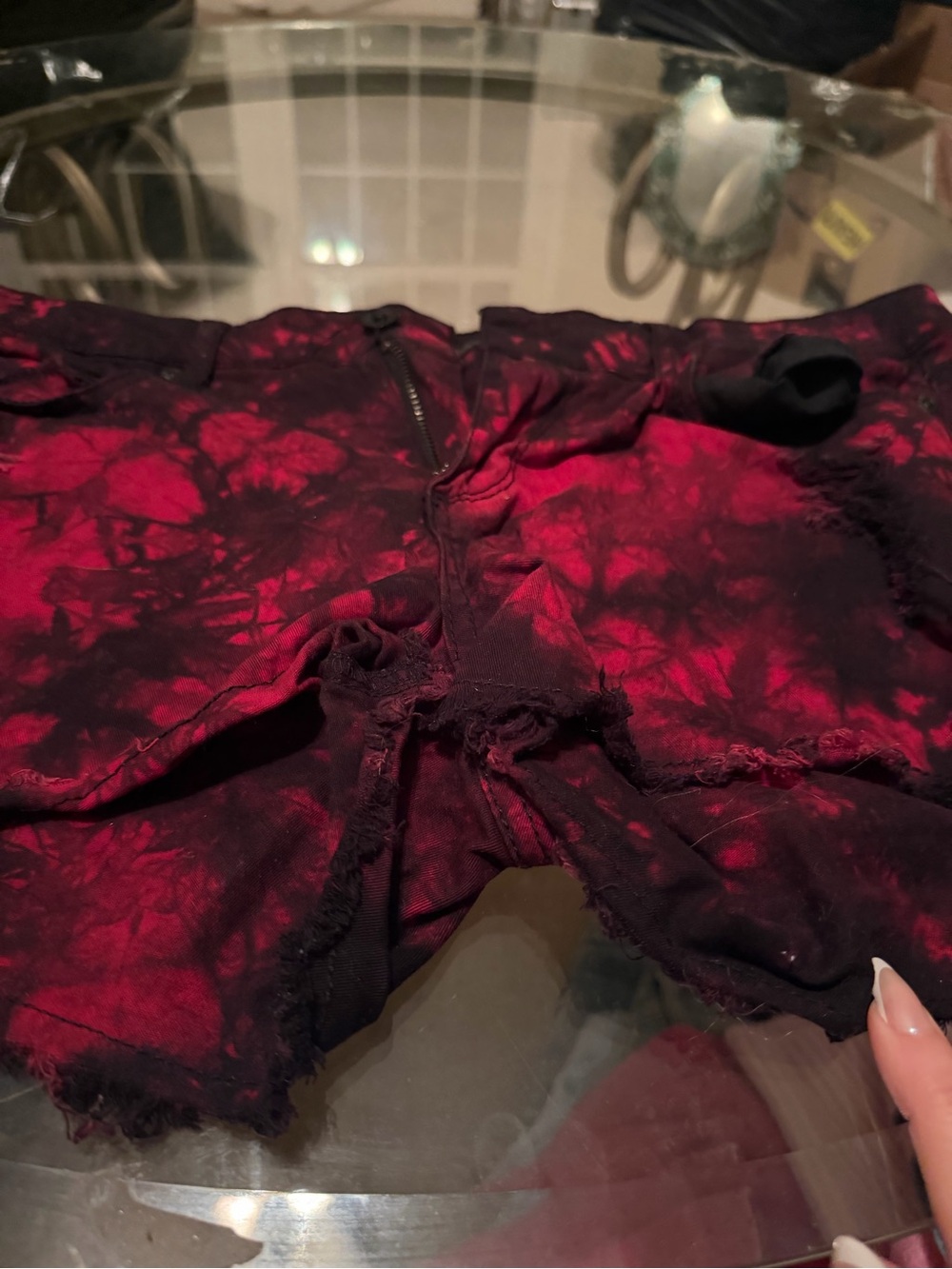 Lovesick Red Tie-Dye Frayed Hem Shorts